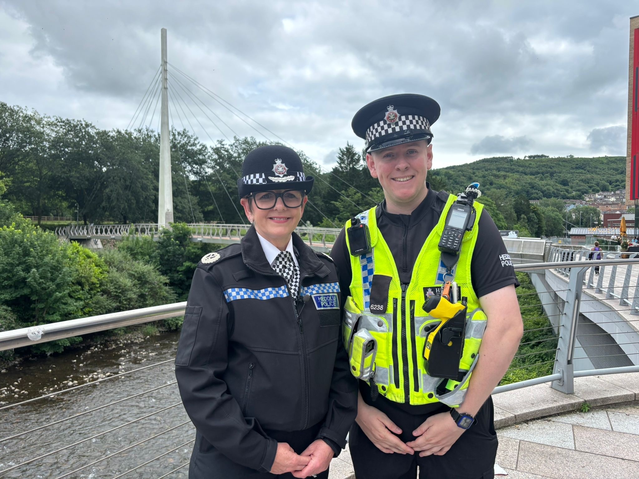 ACC Jo Maal on patrol in Pontypridd with PC Liam Noyce